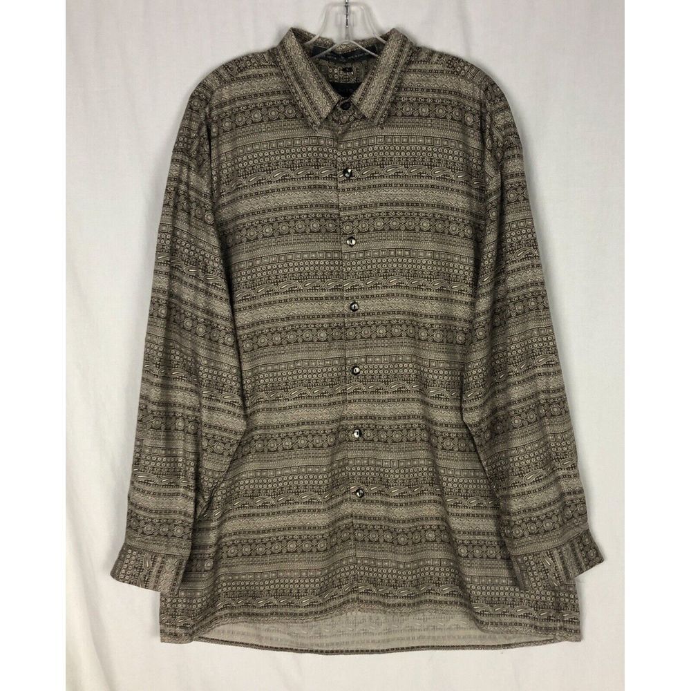 Axis Men's Long Sleeve Shirt‎ Graphic Design Brown Size L Cotton Rayon Blend